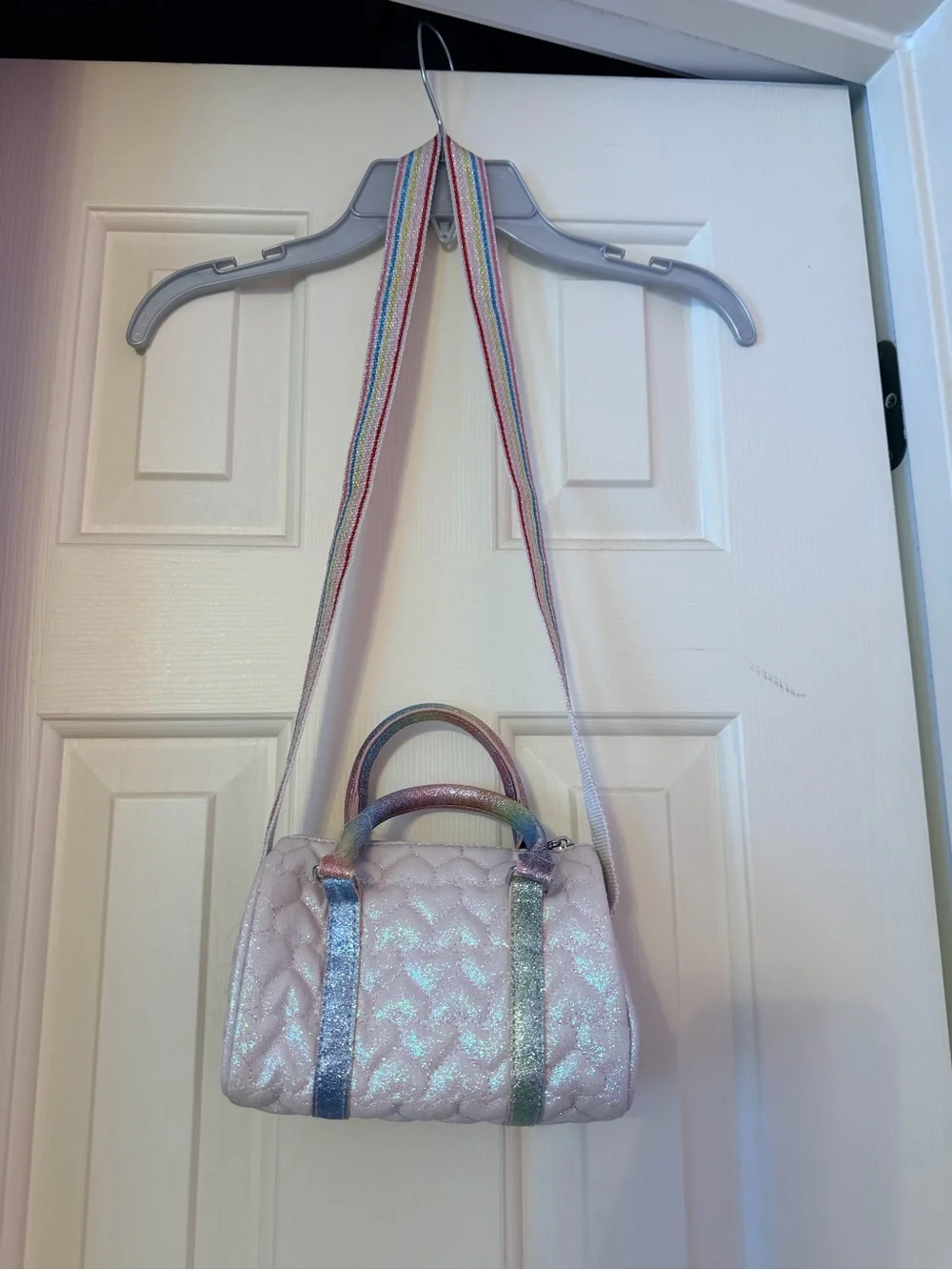 Girls Children's Place Iridescent Pink Quilted Mini Bag with Rainbow Strap